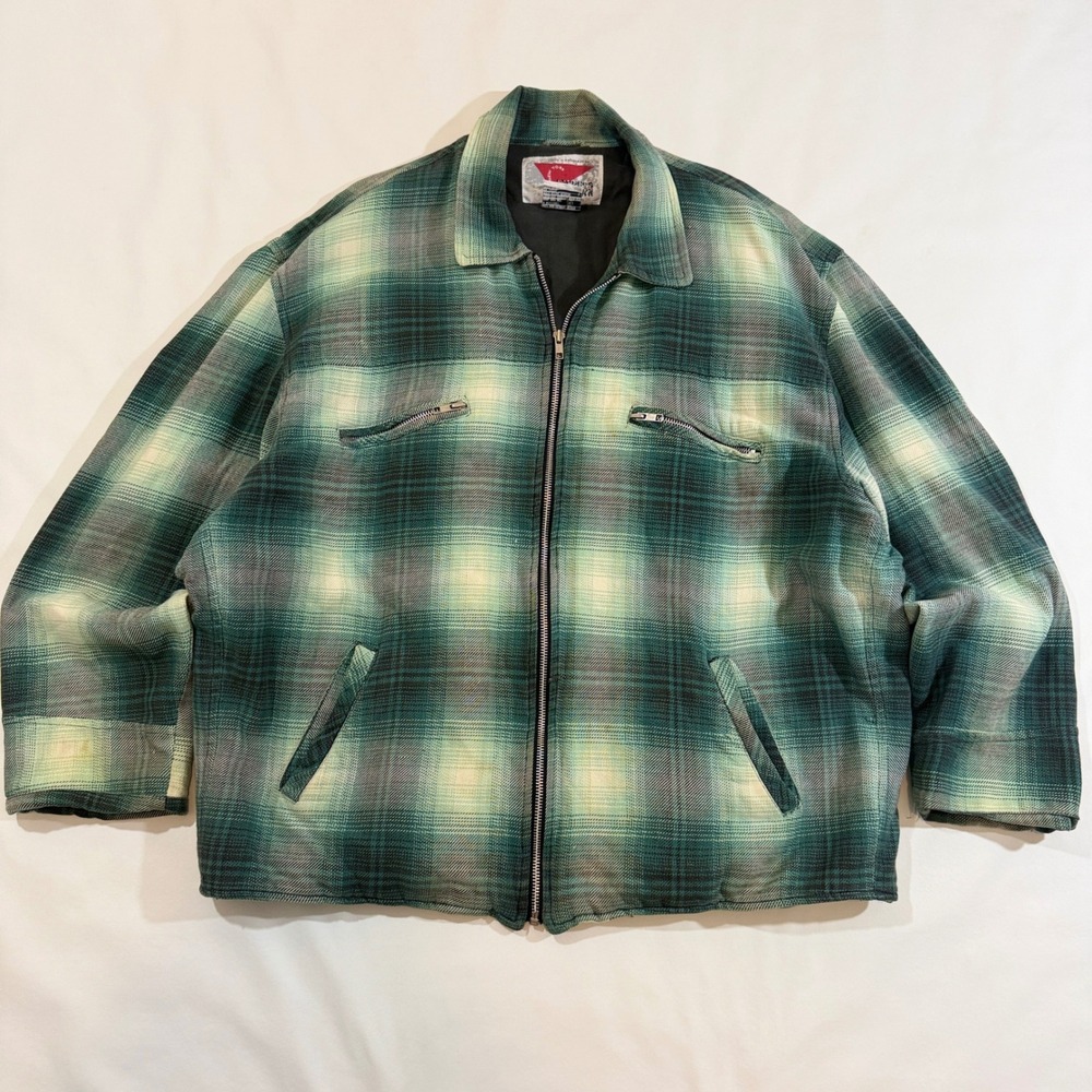 Address Unknown Plaid Y2K Jacket Mens XL Green Good Zip Up Workwear Flannel